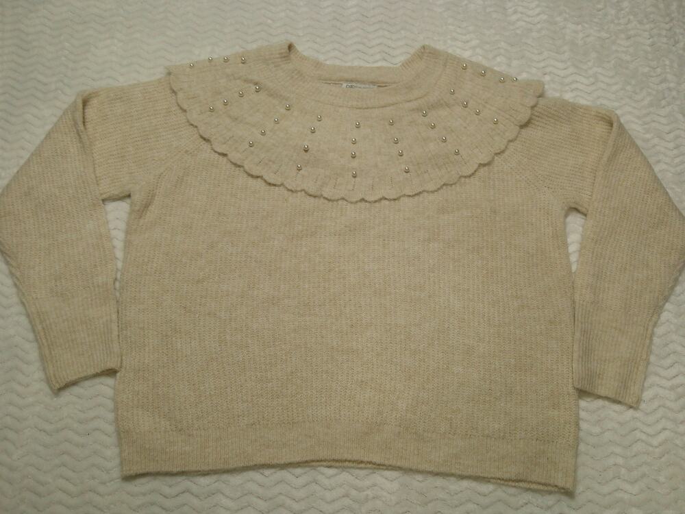 NWT Cato Soft Scalloped Collar Pullover Sweater Women's L Faux Pearl Embellished
